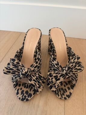 Loeffler Randall Knotted Leopard-Print Mules in Black and Cream